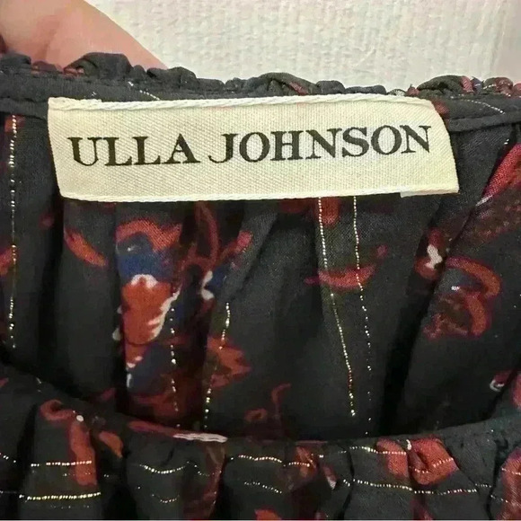 ULLA Johnson Coline Black Red Silk Off the Shoulder Spaghetti Strap Blouse 8 - Picture 8 of 8